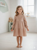 Girls' Dusty Rose Boho Tiered Dress with Detailed Crochet Bib