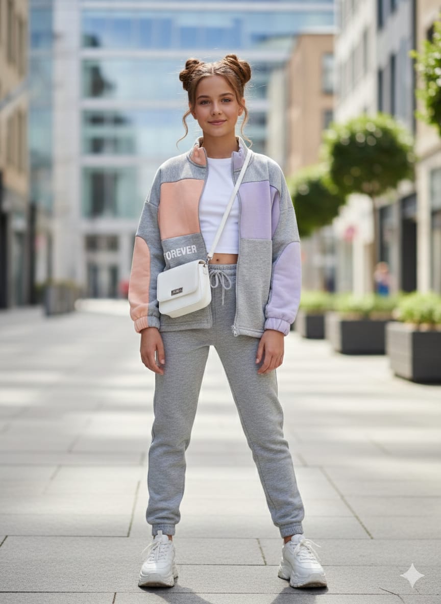 Girls' Pastel Color-Block "Forever" 2-Piece Tracksuit Set