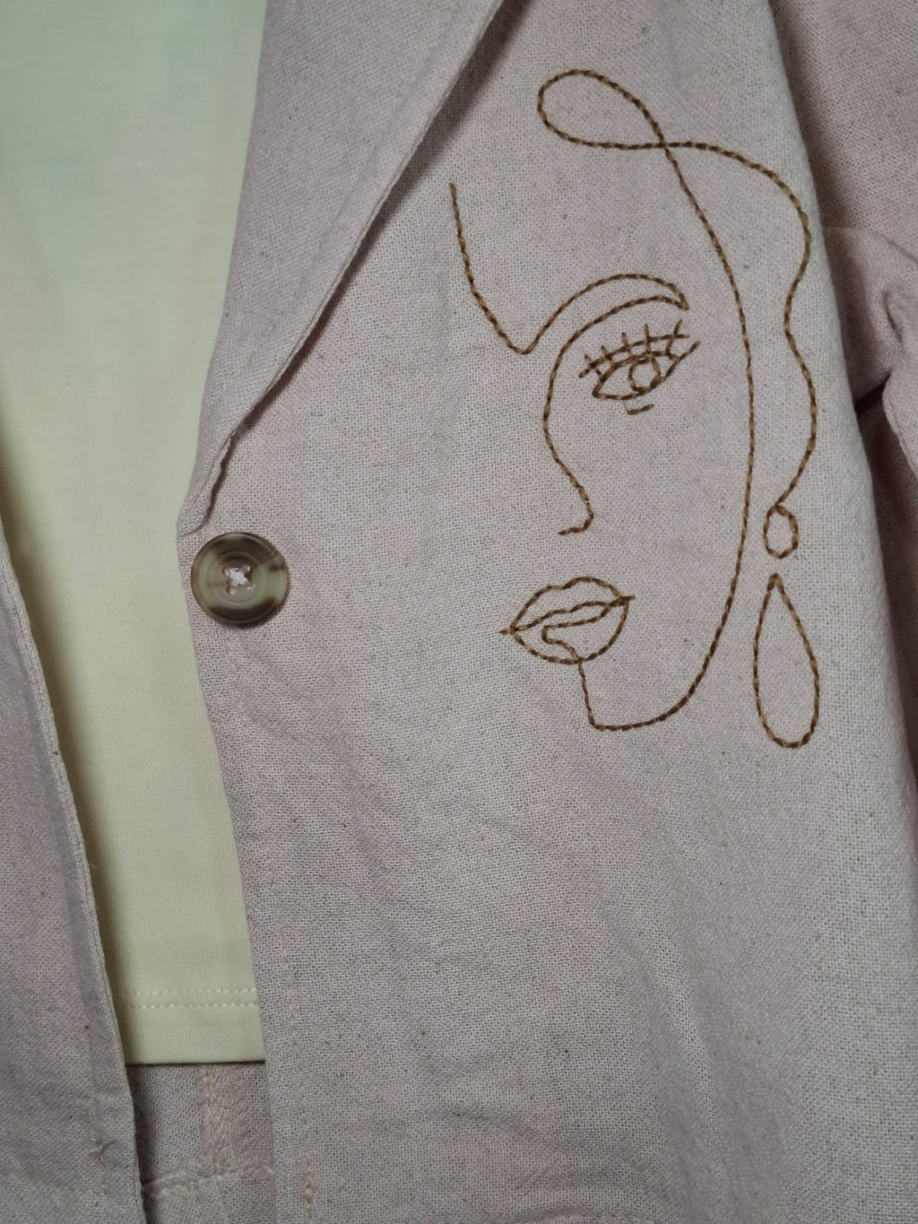 Girls' 3-Piece Chic Blazer Set – Dusty Pink with Minimalist Line Art