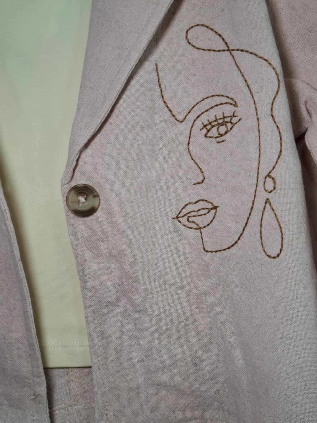 Girls' 3-Piece Chic Blazer Set – Dusty Pink with Minimalist Line Art