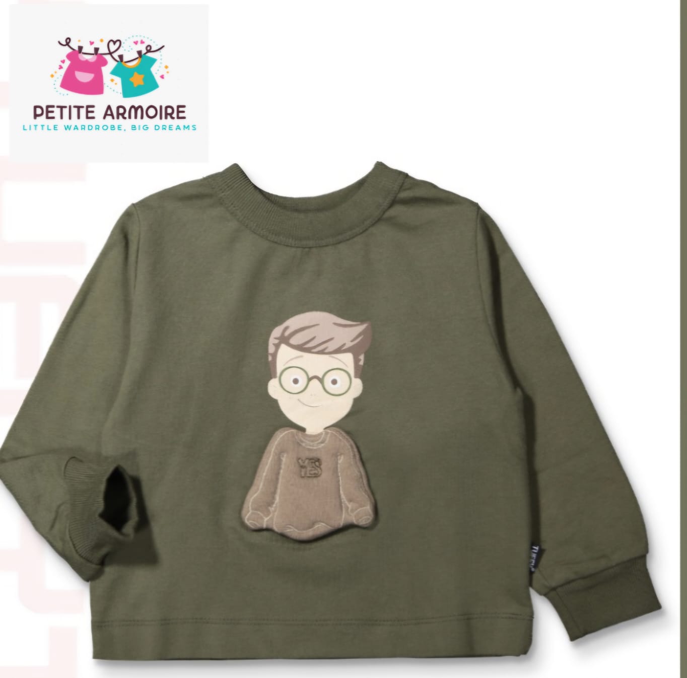 Little Genius: Olive Crewneck with Character Appliqué