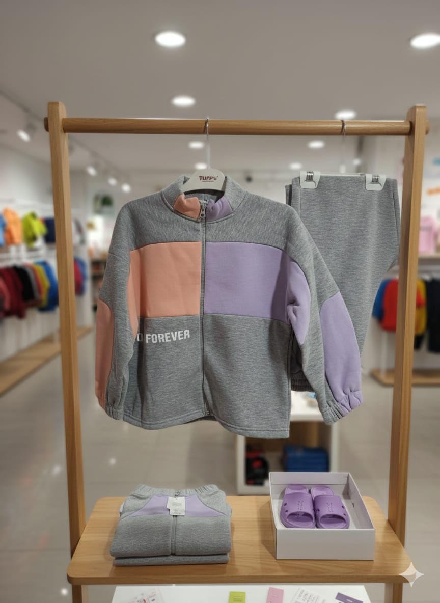 Girls' Pastel Color-Block "Forever" 2-Piece Tracksuit Set