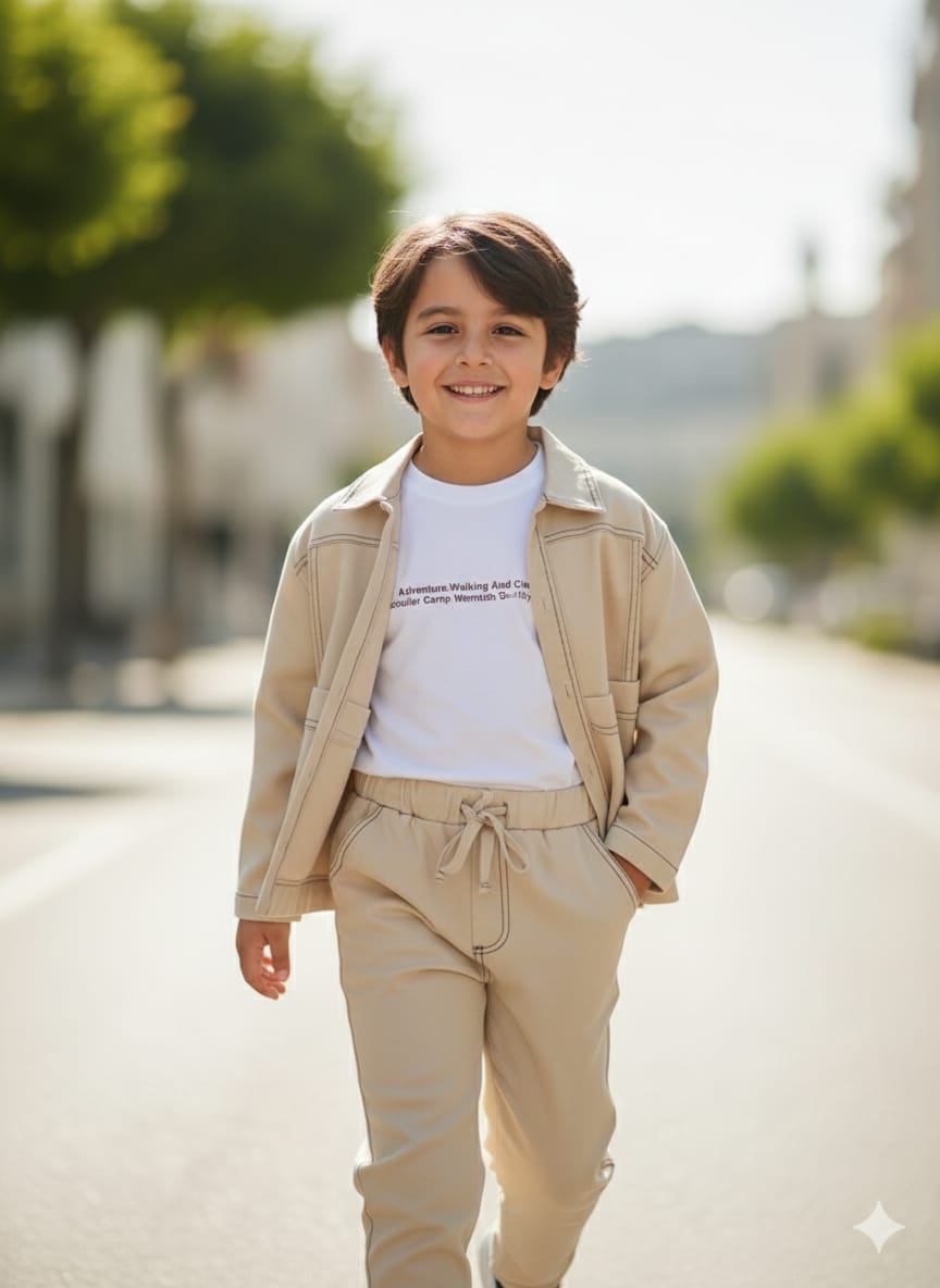 Boys' 3-Piece Urban Utility Set – Khaki with Bold Contrast Stitching