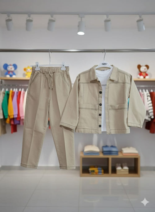 Boys' 3-Piece Urban Utility Set – Khaki with Bold Contrast Stitching