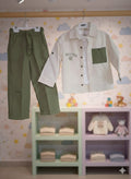 Boys' 3-Piece "Nature Scout" Set – Cream Shacket & Sage Green Utility Pants