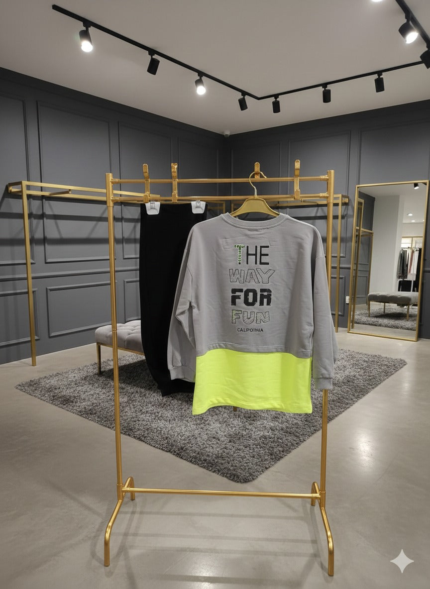 Boys' "SUPER HERO" Neon Color-Block Tracksuit Set – Grey & Electric Lime