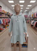 Girls' Mint Green "SOLOVE" Hooded Sweatshirt Dress with Ruffle Hem