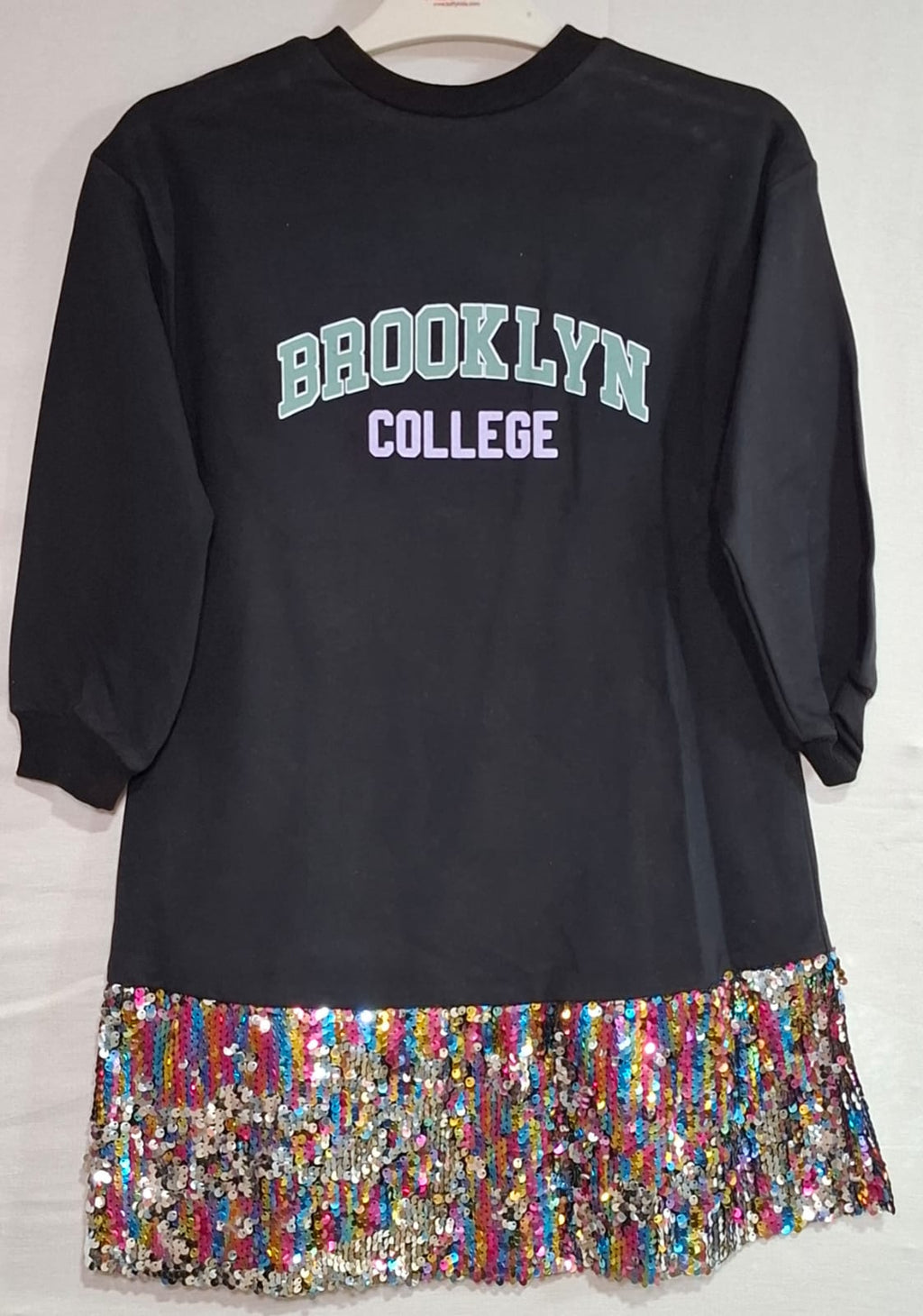 Girls' "BROOKLYN COLLEGE" Graphic Dress with Sparkle Sequin Hem