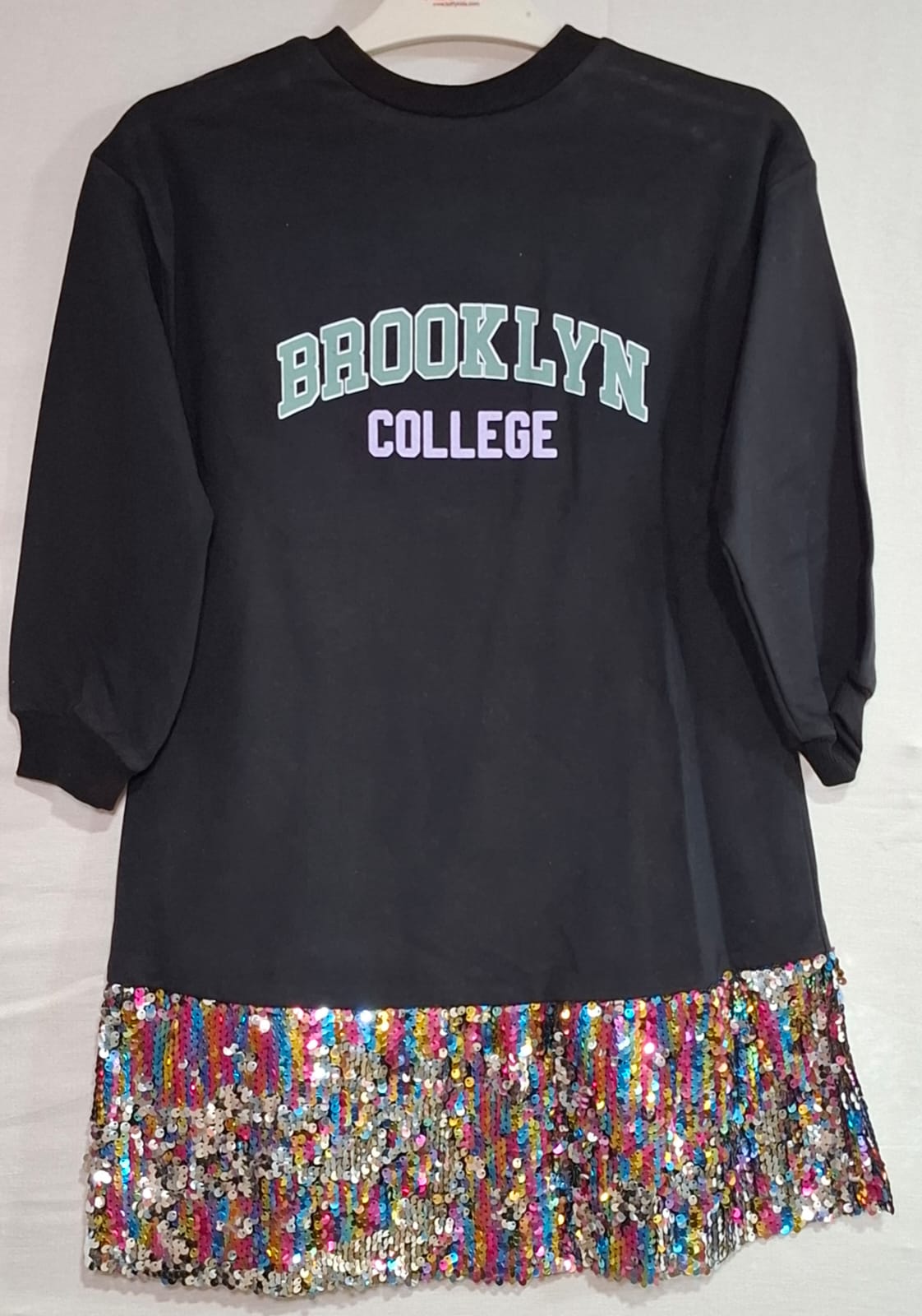 Girls' "BROOKLYN COLLEGE" Graphic Dress with Sparkle Sequin Hem