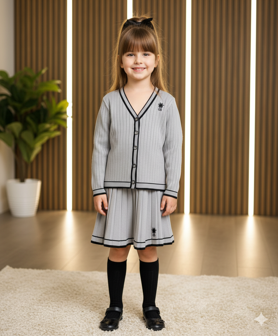 The Grey Essential: Versatile Rib-Knit Cardigan & Skirt Duo