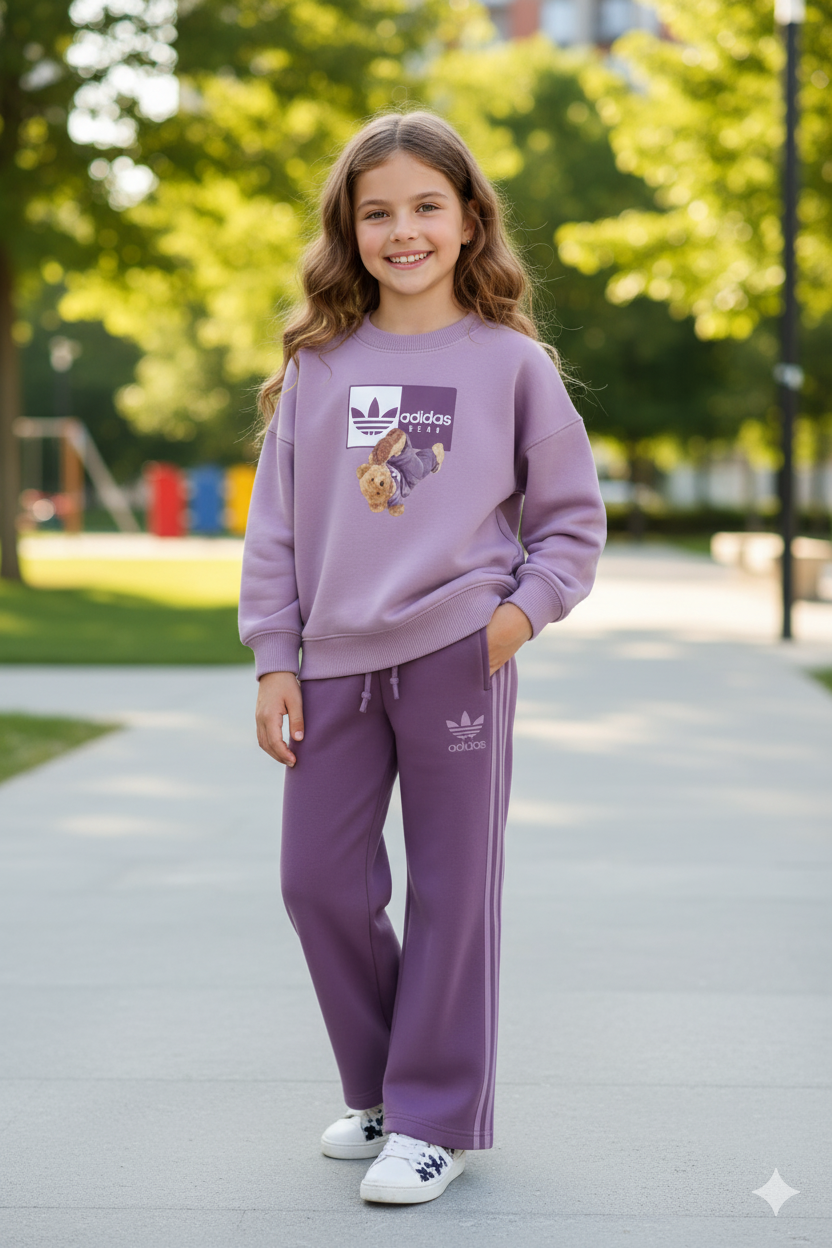 Chic Lilac Athleisure: The Adidas Bear Set