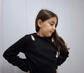 Modern Edge: Black Ribbed Top with Shoulder Cut-Outs