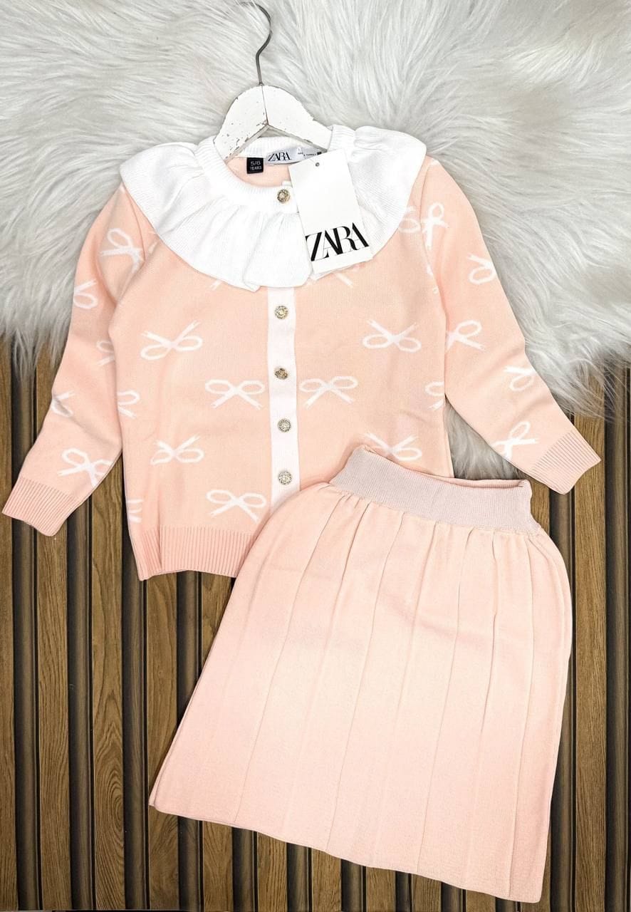 The Bow-Knit Cardigan & Pleated Skirt Set: Timeless Charm
