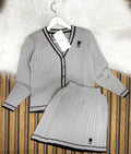 The Grey Essential: Versatile Rib-Knit Cardigan & Skirt Duo