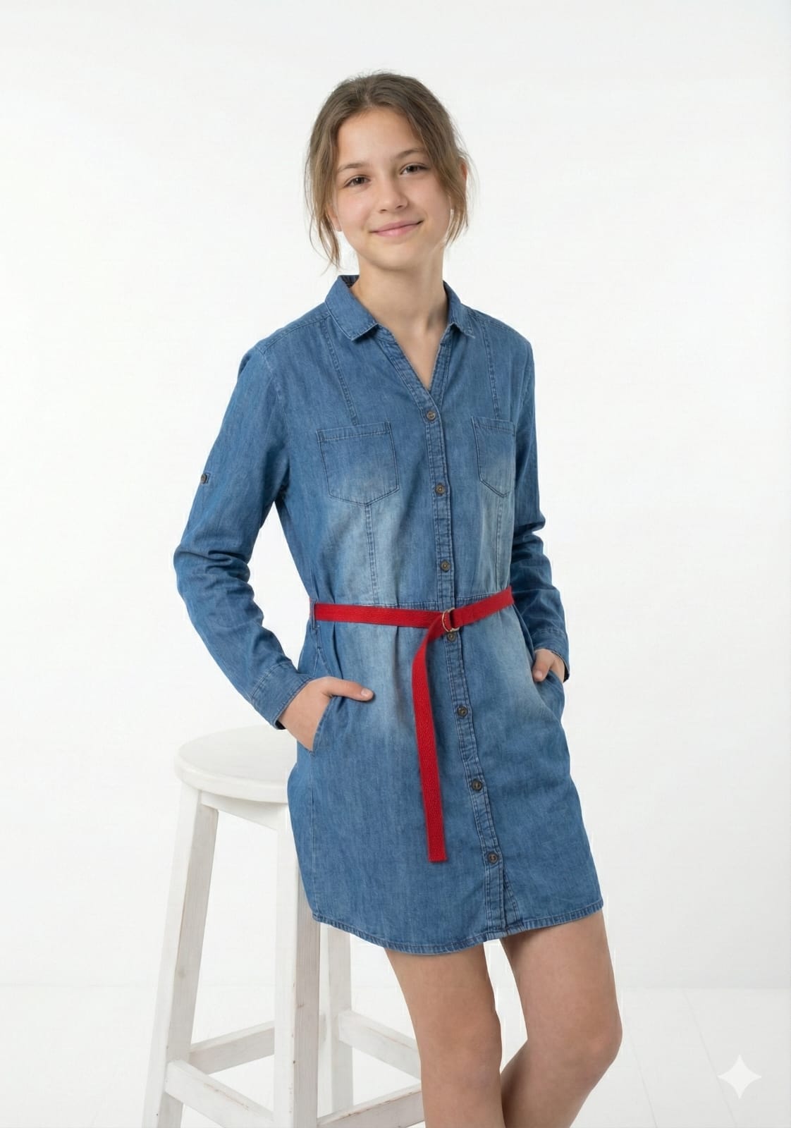 Belted Denim Mini Dress