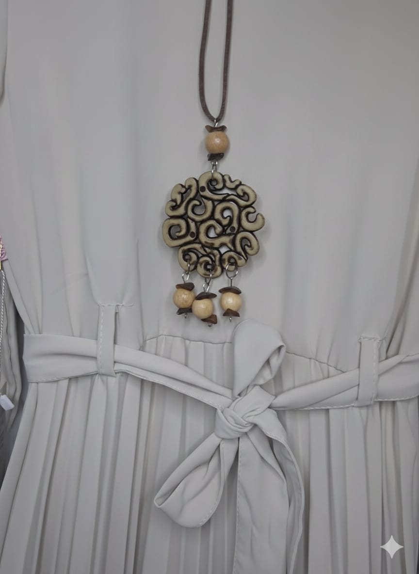 Pleated Perfection: The Long Sleeve Midi Dress in Stone