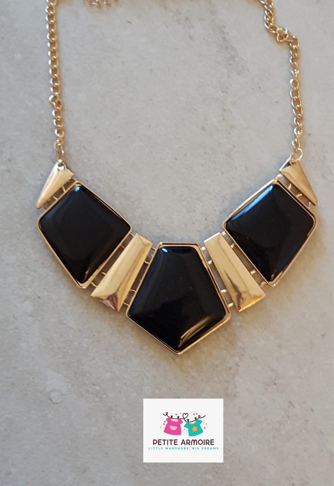 Midnight Geometry: Black & Gold Statement Collar Necklace
