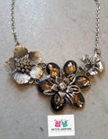 Midnight Blossom: Ornate Silver Floral Statement Necklace