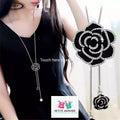 Midnight Rose: Crystal-Trimmed Long Pendant Necklace