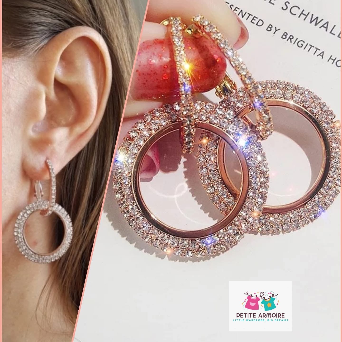 Rose Gold Pavé Crystal Interlocking Circle Earrings