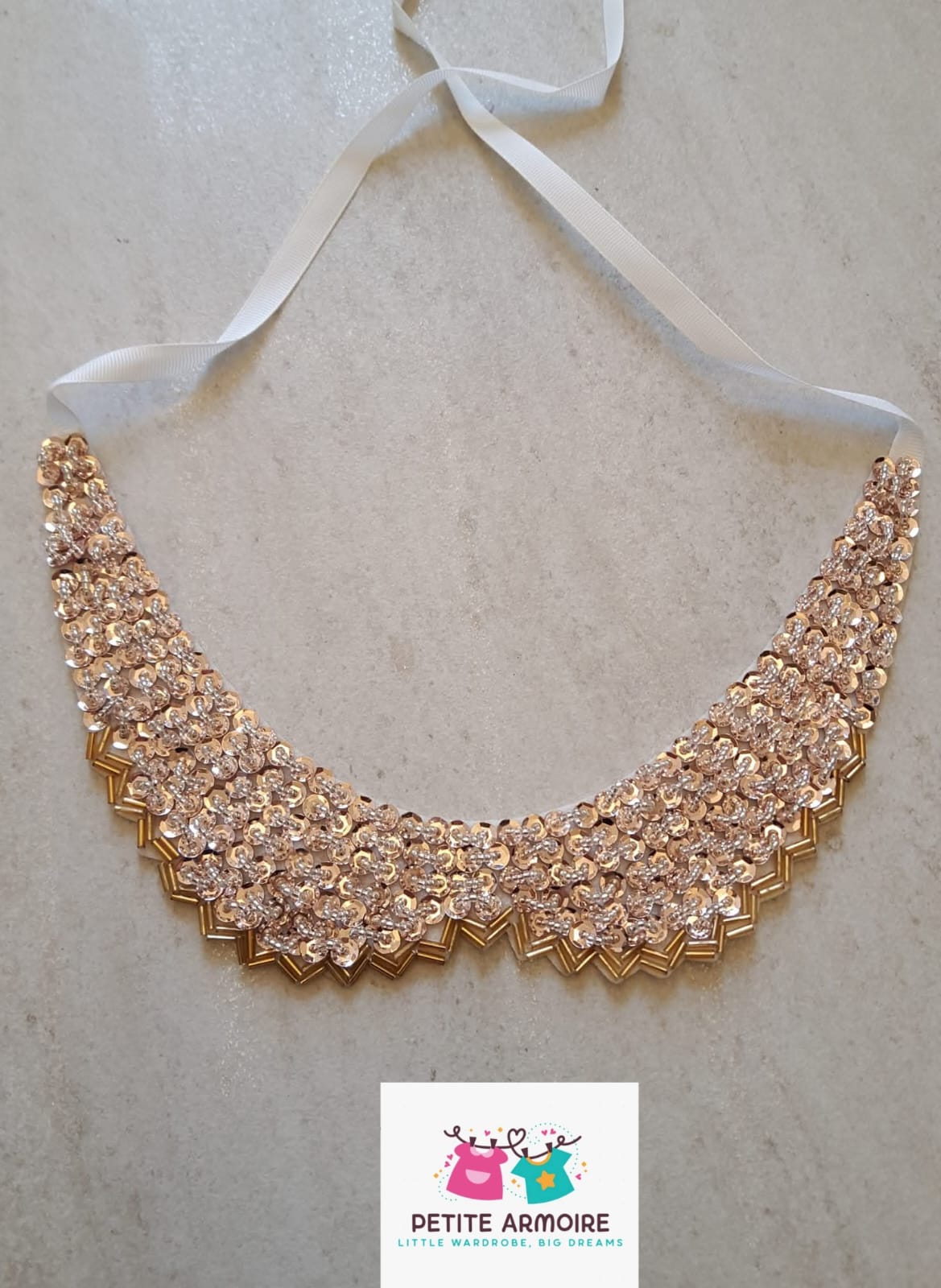Blush Sequin & Gold Geometric Statement Collar