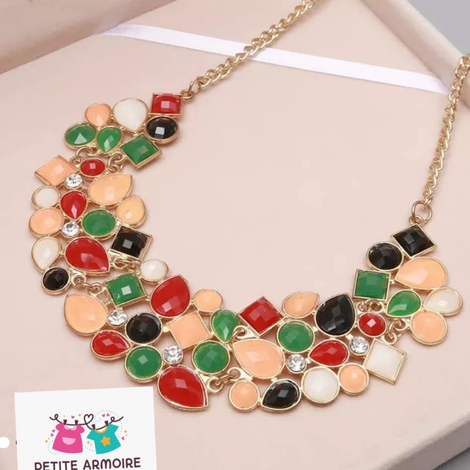 Festival Bloom: Multi-Color Gemstone Statement Necklace