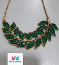 Emerald Leaf Statement Necklace - Gold Tone Bohemian Collar