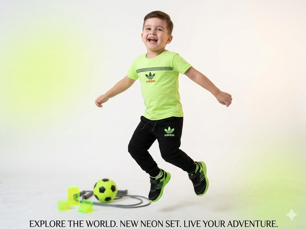 The Neon Track Set: Short-Sleeve Tee and Drawstring Joggers