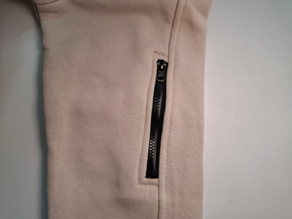 Sleek Essentials: Taupe Hoodie with Graphic Accent
