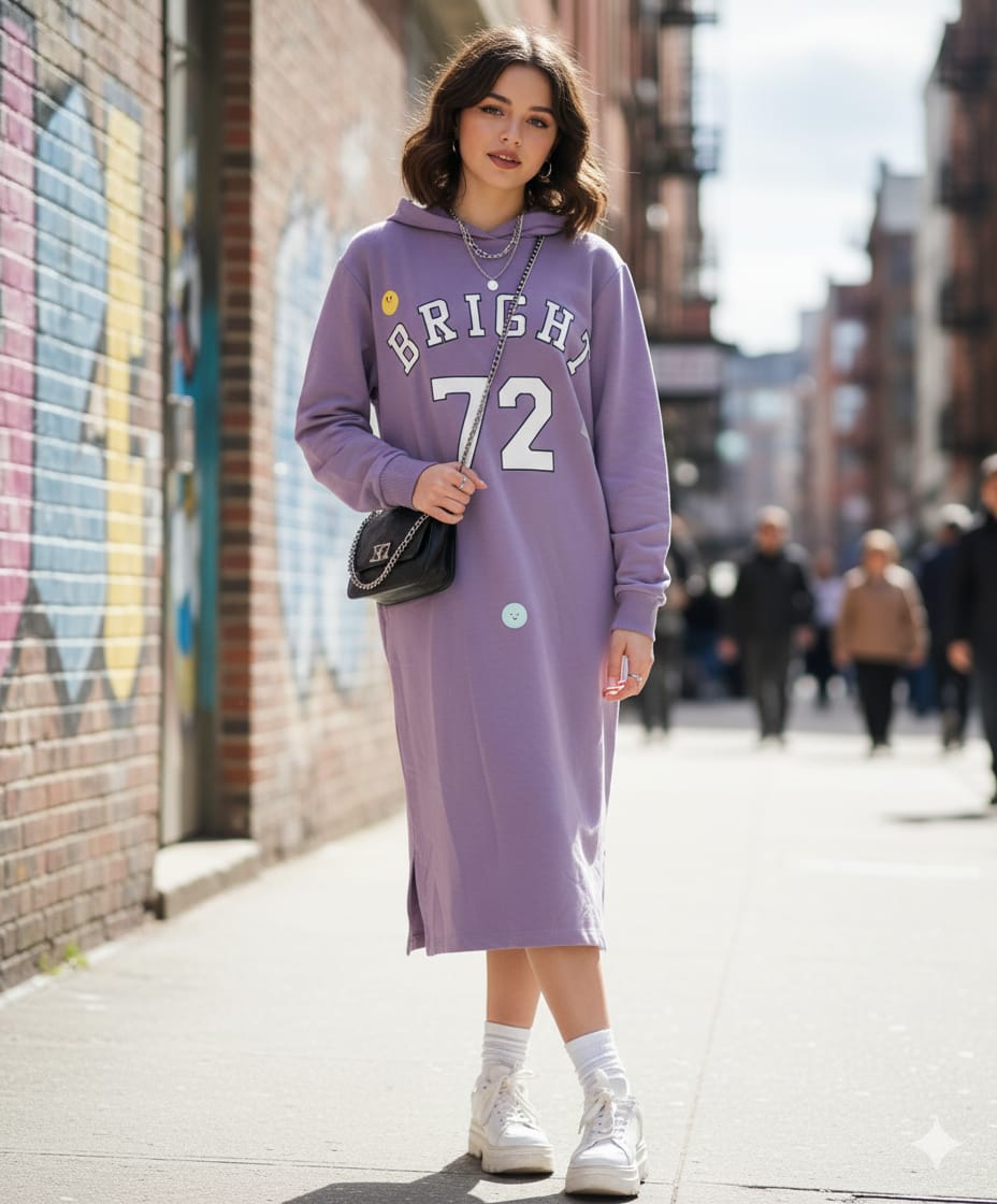 Lilac Love: The Cozy-Chic Graphic Dress