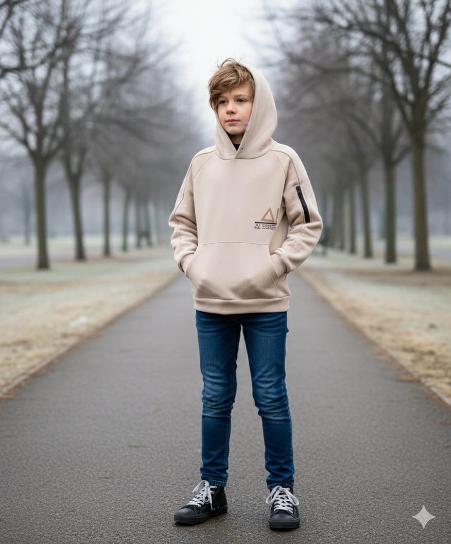 Sleek Essentials: Taupe Hoodie with Graphic Accent