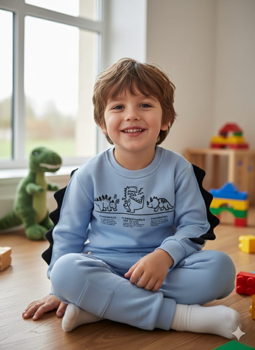 Dino Discovery: The Cool Blue Graphic Tracksuit Set