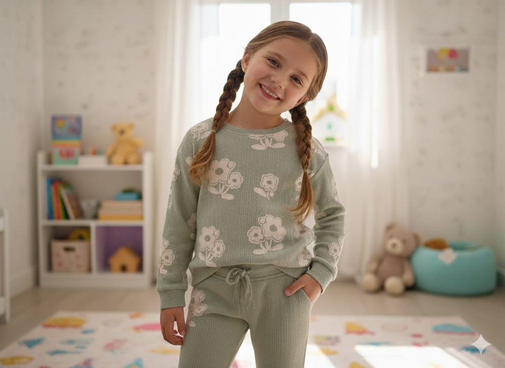 Wildflower Wonder: Ribbed Floral Tracksuit Set