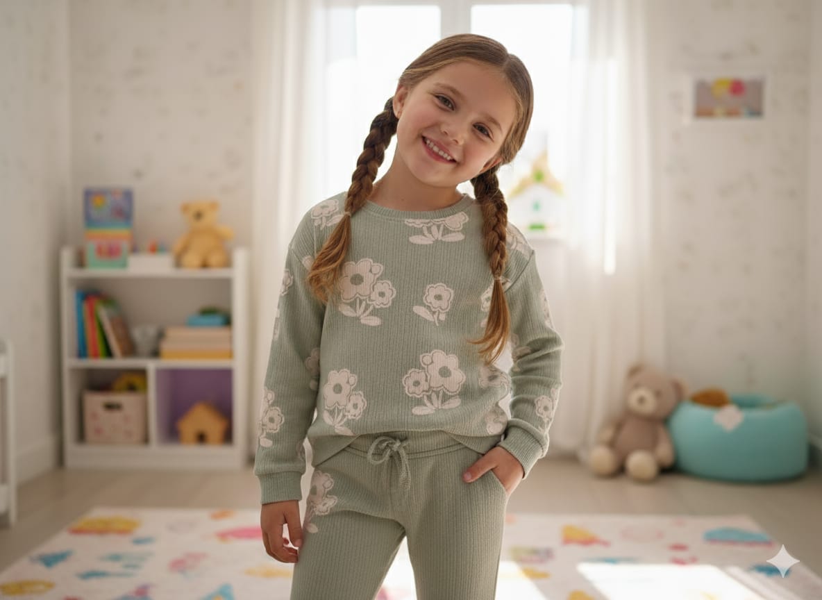 Wildflower Wonder: Ribbed Floral Tracksuit Set