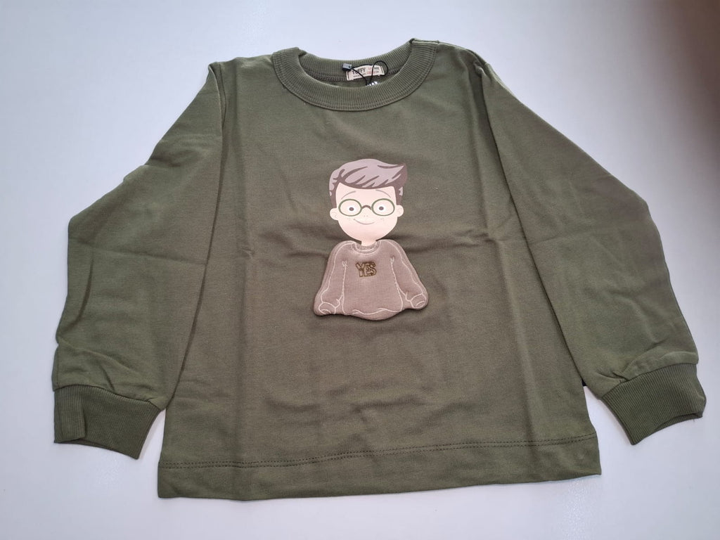 Little Genius: Olive Crewneck with Character Appliqué